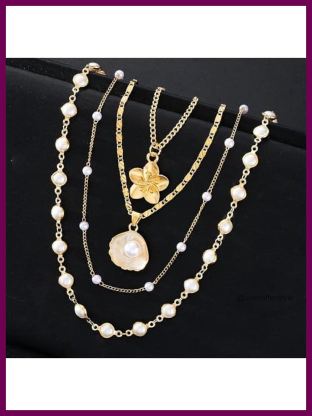 Layered Gold Flower Pearl Beaded Choker Y-Necklace - Picture 4 of 6